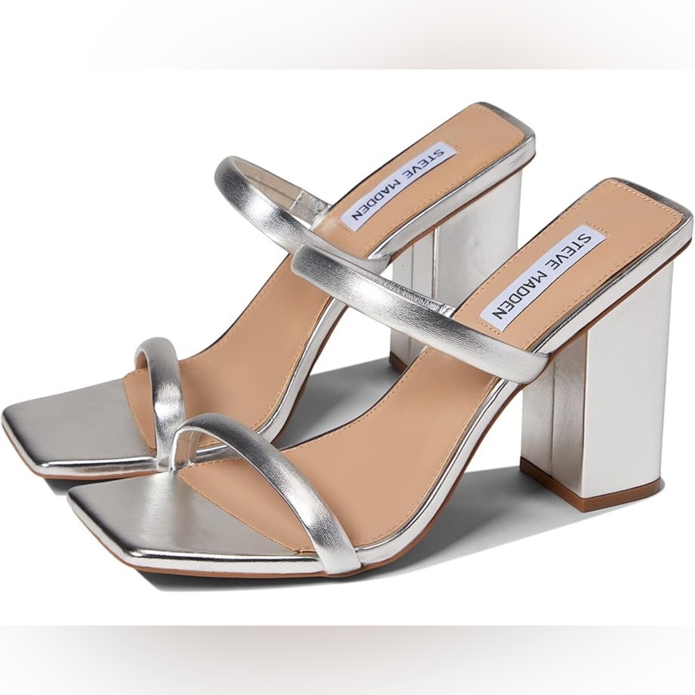 Steve Madden Silver Block Heel Sandals